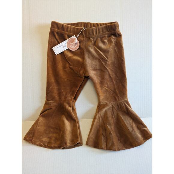 Bailey's Blossoms Baby Girl Bell Bottom Pants 9-12 Months Brown Velvet Flare 70s - Picture 1 of 7